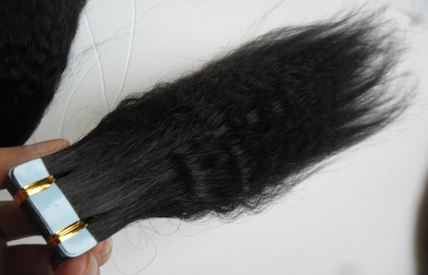 

kinky straight tape in hair extensions tape human hair remy seamless 10quot26quot coarse yaki tape in human hair extensions 43565845, Black