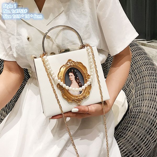 

factory wholesale ladies shoulder bags 2 styles popular hard box fashion pearl handbag personalized chain bag sweet metal decorative western