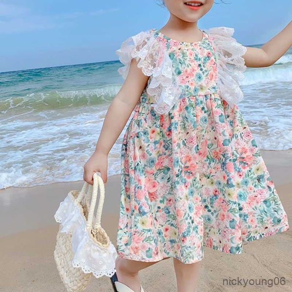 

girl's dresses summer girls' dress stitching sleeve floral princess baby kids children's clothing for girl r230607, Red;yellow