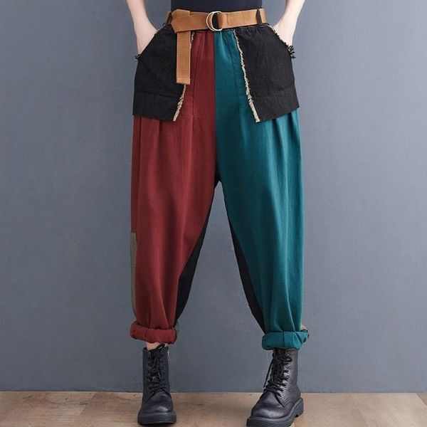 

jeans new women harem jeans high waist color matching trousers original design jeans ing casual pants vintage baggy bottoms 2021, Blue