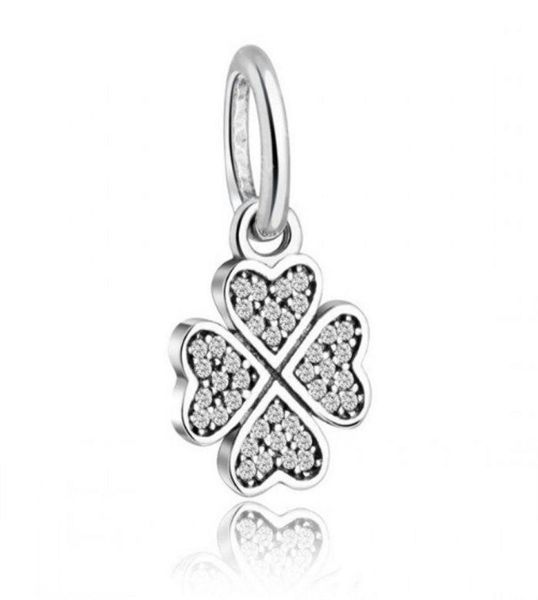 

lucky clover flower pendant charms beads 925 sterling silver micro crystal pave heart dangle bead fit diy charm bracelets elegant 4600619, Black
