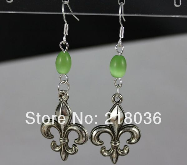 

fleur de lis opal bead dangle earrings 925 silver fish ear hook 50pairs tibetan silver chandelier earrings jewelry valentine0398040921