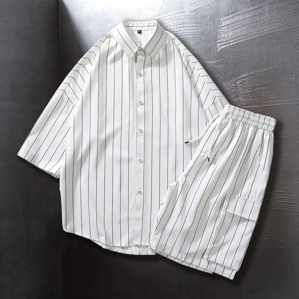 

men's suits blazers 2-piece men's casual summer clothing vertical stripe tracking set men's korean daily clothing wearing coo, White;black
