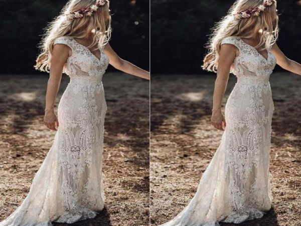 

vintage berta full lace mermaid wedding dresses v neck cap sleeve bridal gowns bohemian beach garden custom made wedding gowns255x1489407, White