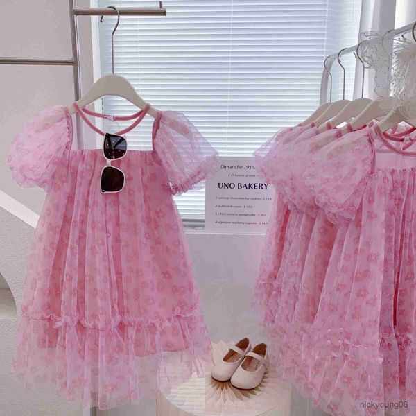 

girl's dresses girls summer mesh dress outer wear children clothing baby kids clothes floral vestidos novel pink flower princess r23060, Red;yellow