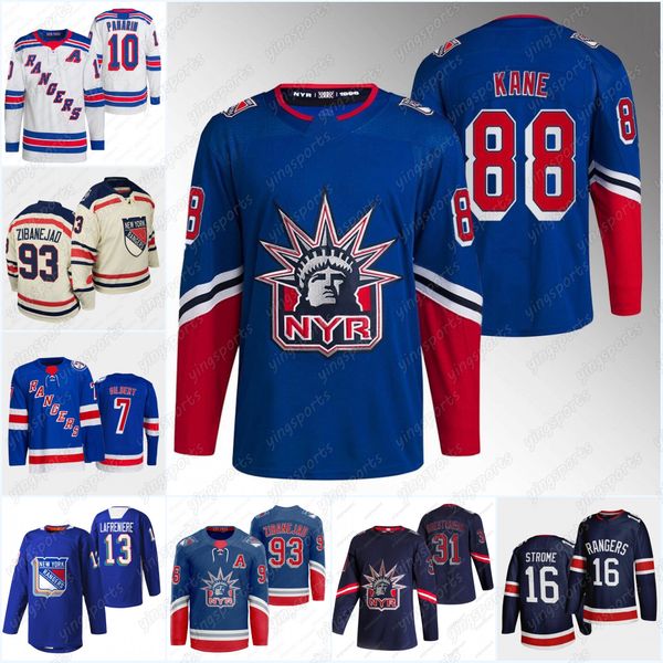 

88 patrick kane hockey jersey 2023 stanley cup playoffs reverse retro adam fox 10 artemi panarin 31 igor shesterkin mika zibanejad jacob tro, Black;red