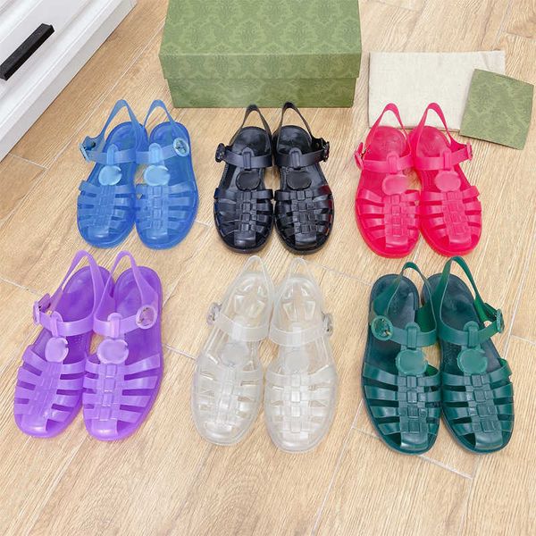 

women sandals double designer g transparent sandals rubber slippers jelly flat slides adjustable buckle candy color slipper summer beach sho, Black