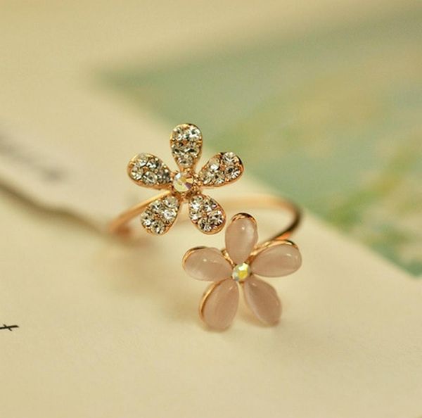 

new opal flower open ring microset diamond pendant flower ring6785088, Golden;silver