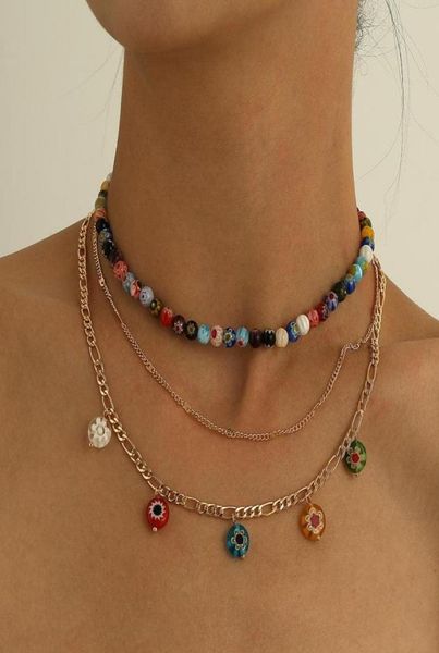 

pendant necklaces colorful glass beaded necklace for women clavicle chain layered female 2021 summer fashion jewelry gift3404221, Silver