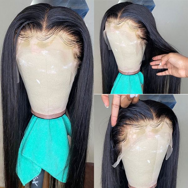 

lace front wig human hair pre plucked straight 13x1 hd transparent lace human natural hair woman human hair wigs for black women, Black;brown