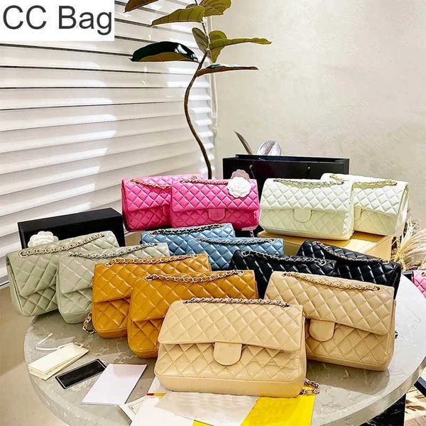 

cc bag 9a womens lambskin double flap designer bags classic quilted matelasse gold metal chain crossbody shoulder sacoche purse luxury multi, White