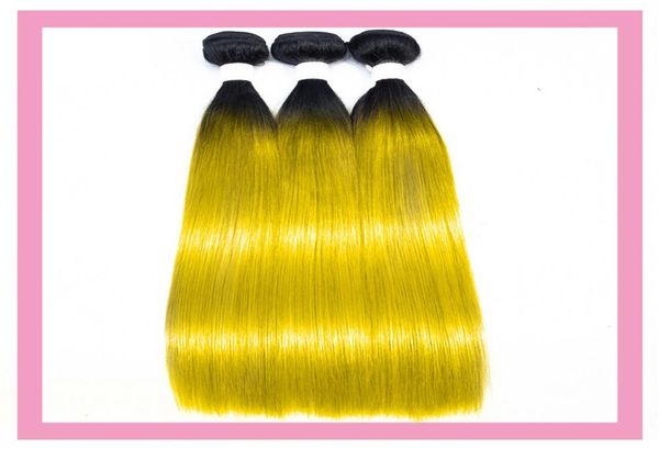 

brazilian 1b yellow ombre color straight body wave 3 bundles shine 1byellow three pieces hair extensions 828inch5623647, Black