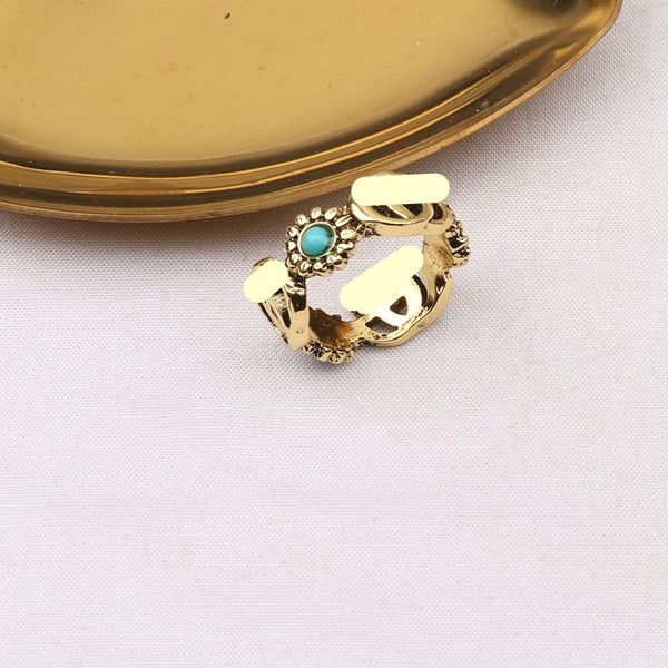 

with side stones three in one ring diamond blue turquoise flowers with box women gift a lady party fashion accessories black white g1, Silver