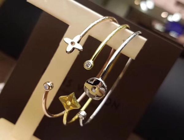 

color blossom fashion open luxury opening bangle bracelet women girl elegant simle brands designs metal chain jewelry v1104480, Black