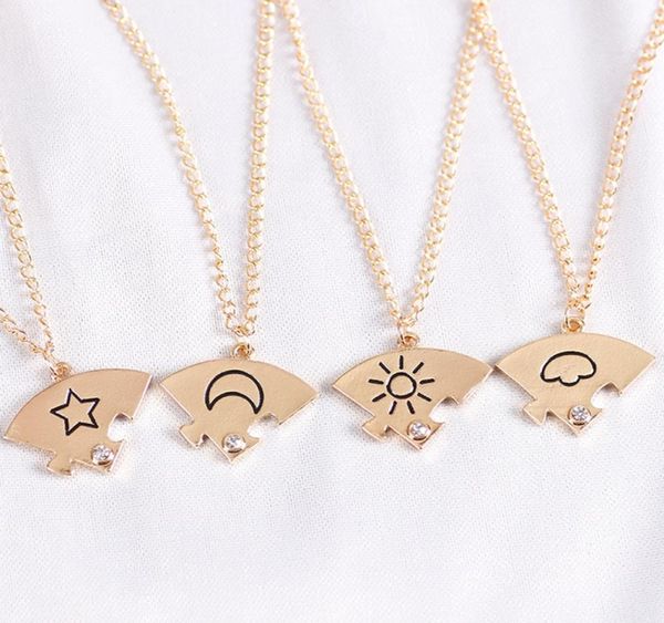 

4piece set friend friendship necklace sun moon cloud and star inlaid rhinestone stitching bff pendant fashion jewelry gift1475658, Silver