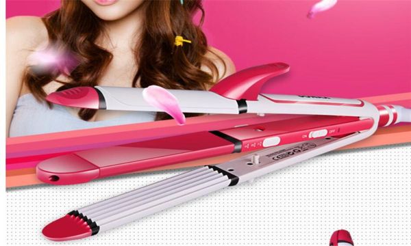 

3 in 1 electric hair curling hairstyler curling ceramic flat iron corrugated roller waver curler iron styling hair straightener1567923, Black