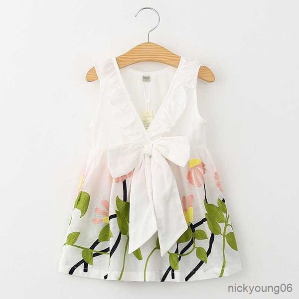 

girl's dresses new summer girls' dress fresh big bow v-neck embroidered leak-back cute children's baby kids girls clothing r2, Red;yellow