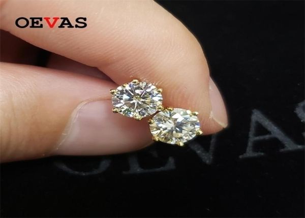 

oevas real 1 carat d color moissatine stud earrings for women 18k gold color 100 925 sterling silver wedding party fine jewelry 23367756, Golden;silver