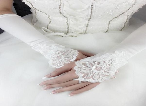 

2019 fall fingerless pearls white ivory bridal gloves lace satin bridal accessories for wedding dresses3636803