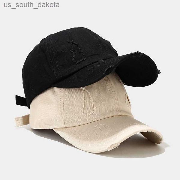 

2021 new worn out washed baseball cap men and women style korean casual retro sunshade hat worn out hole cap l230523, Blue;gray