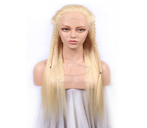 

613 blonde full lace human hair wigs silky straight brazilian virgin human hair 150 density lace front wig with baby hair glueless2719065, Black;brown