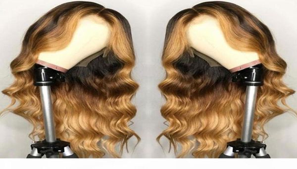 

highlight blonde ombre loose body wave lace front human hair wigs for black women brazilian remy baby pre plucked silk base wigaaa9867337, Black;brown
