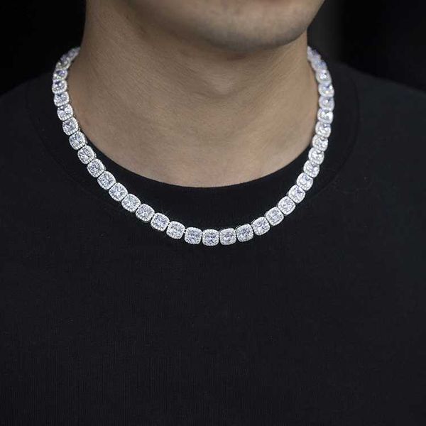

fashion customized high-end s925 sterling silver vvs d color moissanite diamond cushion tennis chain for jewelry gift