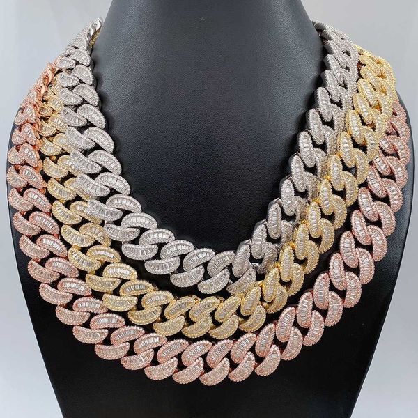 

2023 bussdown hip hop jewelry crazy design heavy 20mm iced mens miami cuban link chain baguette moissanite necklace, Silver