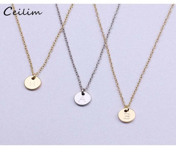 

26 letters initial necklace silver gold color disc necklace alphabet women kolye collier friends family letter necklace jewelry 7t1748825