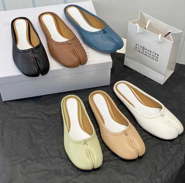 

slippers ladies sandals margiela designer fashion leather low round head split toe flat bottom one stirrup outdoor home leisur3302377, Black