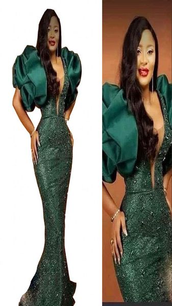 

2023 evening dresses aso ebi dark green with puff sleeves beads sequined lace mermaid prom gowns plus size special occasion party 3538181, Black;red