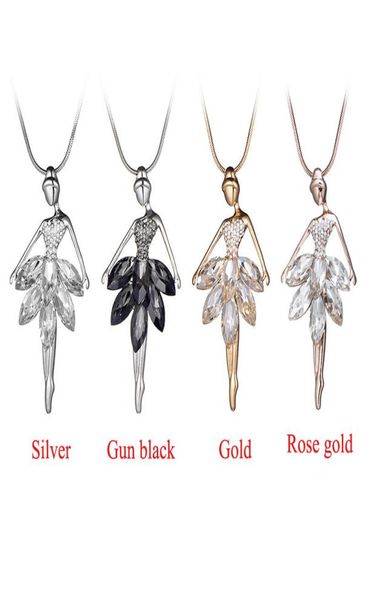 

fashion ballet girls dancer pendant necklace crystal rhinestone charms ballerina necklace long chain statement jewelry christmas v1461516, Silver