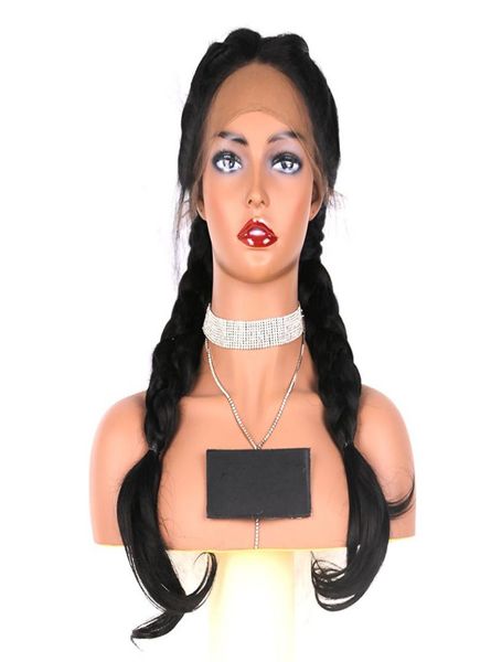 

middle part long double braids synthetic braided lace front wig black color 2x braids wig 180 density heat resistant wigs f1749769