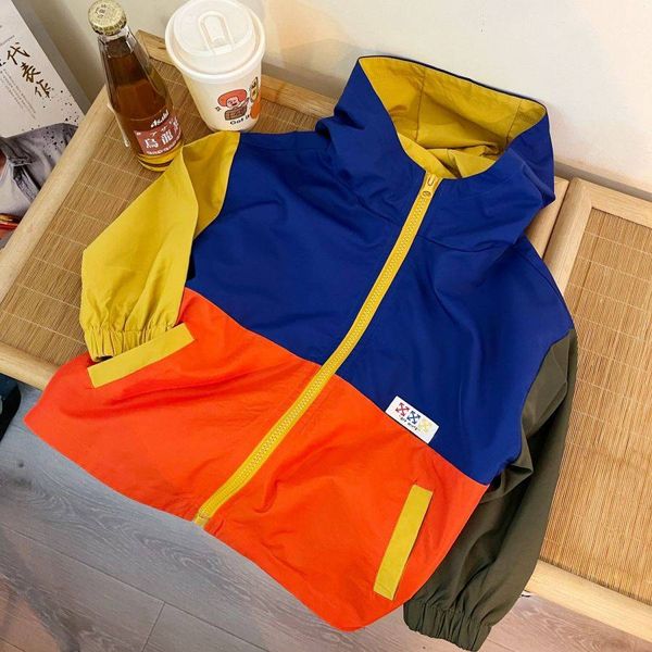 

children's outerwear, spring new product, boys' clothing, outdoor casual style, loose fitting and fashionable baby hooded color b, Blue;gray