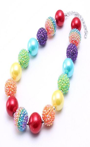 

new design rainbow kid chunky necklace finished diy colorful bubblegum bead chunky necklace children jewelry for toddler girls6856591, Red;brown