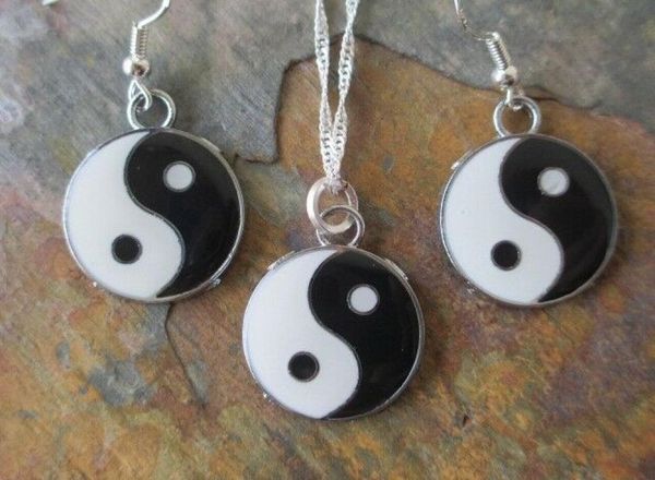 

fashion enamel tai chi necklace earring jewelry set punk long chain yin yang symbol pendant necklace for women men jewelry bijoux3070240, Silver
