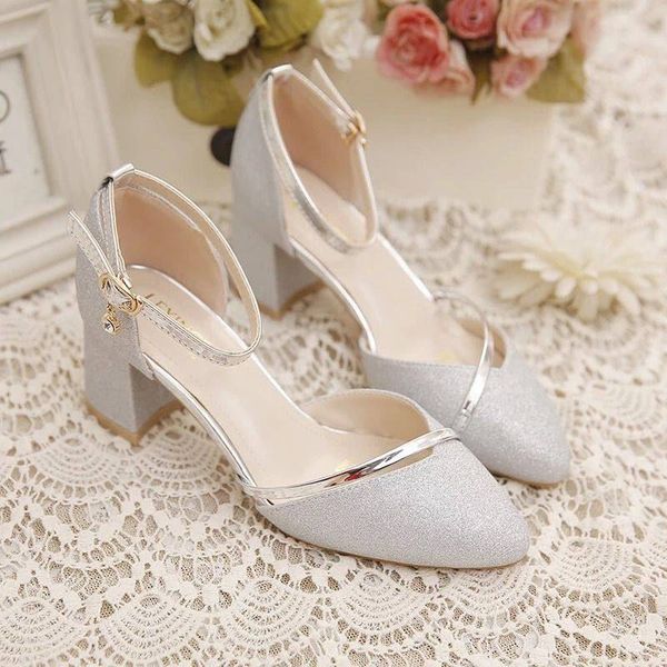 

womens bridal wedding party square heel pumps for ladies women fashion golden high heel ladies shoes silver high heels, Black