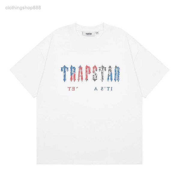 

new trapstar shirt multicolor letter blue and white porcelain printed casual loose sleeve for men 8tj1, White;black