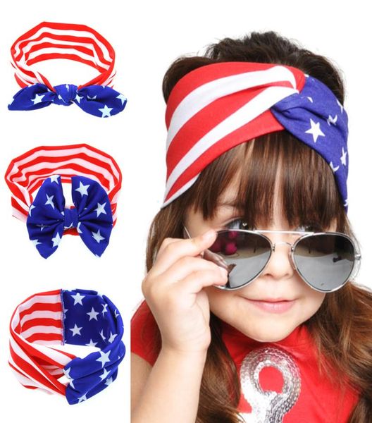 

girls american flag headband baby bow cross rabbit ears turban girl stars stripe headwraps boutique princess headbands kids hair a9656538, Slivery;white