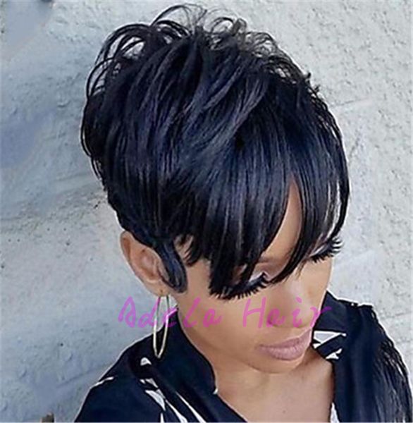 

pixie cut half hairstyles full machine made none lace front wigs short brazilian virgin straight human hair wigs for black women8622637, Black;brown