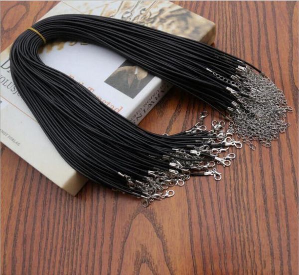 

15mm20mm 50cm whole 100pcs black genuine leather round thong necklace cord thread silver plated lobster clasp2327585