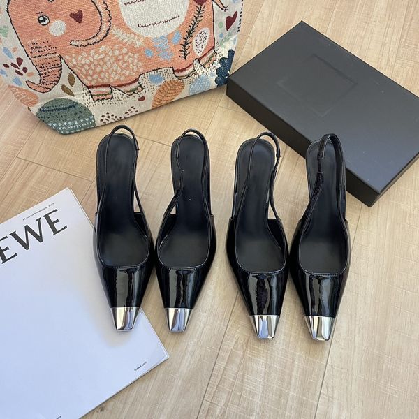

vintage classic women's sandals blade patent leather slingback sandal shallow mouth high heels dress shoes luxury designer fashion wild, Black