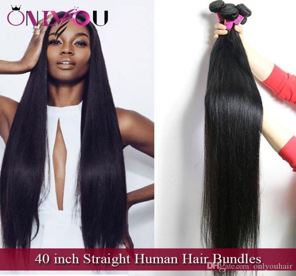 

onlyou hair products 40 inch straight human hair bundles mink brazilian peruvian indian malaysian soft straight remy virgin hair e1668421, Black