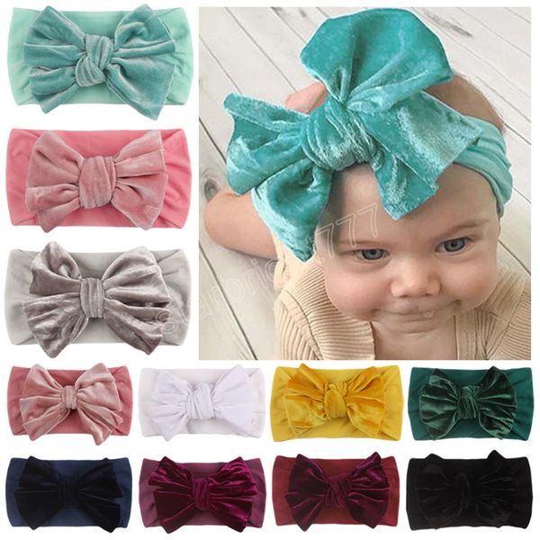 

11 colors wide side elastic headband fashion handmade bowknot hairband golden velvet big bows headwear girls accessories, Slivery;white