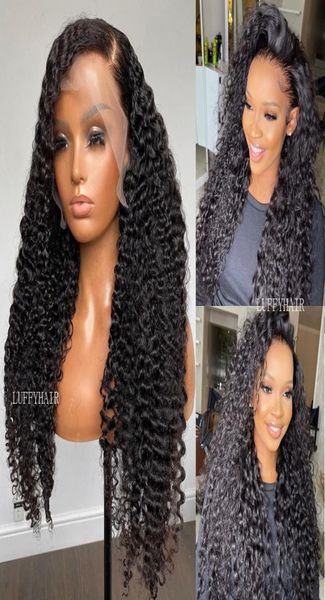 

long sassy curly silk base human hair wigs with baby hair gluelesss brazilian excoit kinky curly pu silk base wigs for women8855559, Black