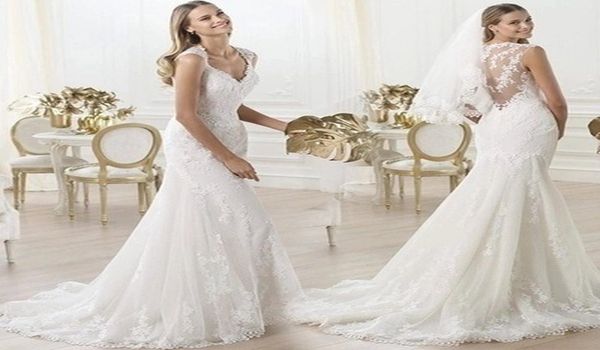 

lace vneck dew bride perspective appliques mermaid trailing wedding gowns dress vestido robe de mariee noiva4467500, White