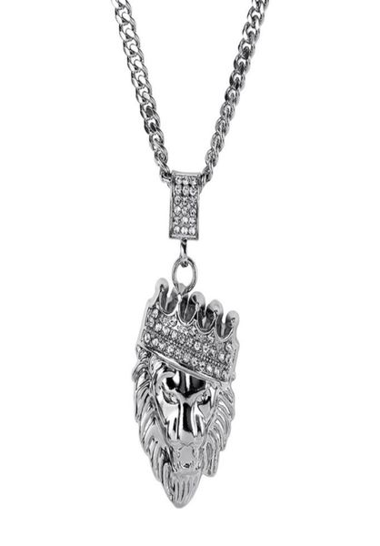 

fashion men rock hip hop lion head pendant necklace iced out american star male full rhinestone jewelry long chain for mens6541619, Silver