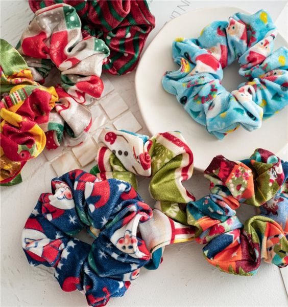 

11 styles girls christmas velvet hairbands large intestine circle elastic hair ties accessories ponytail holder rubber band scrunc3195056, Slivery;white