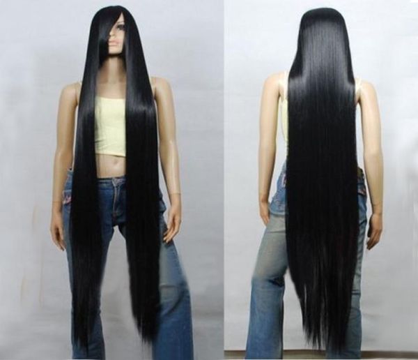 

black extremely long straight heat resistant hair cosplay costume wig with cap 100cm 120cm 150cm 200cm5759519