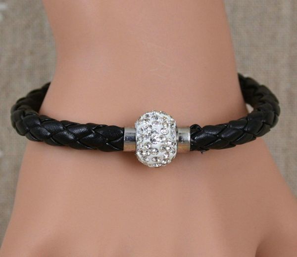 

10pcs vintage sliver rhinestone magnetic buckle braid mixed leather wristband cuff bracletsbangles for women diy jewelry accessor5537464, Golden;silver